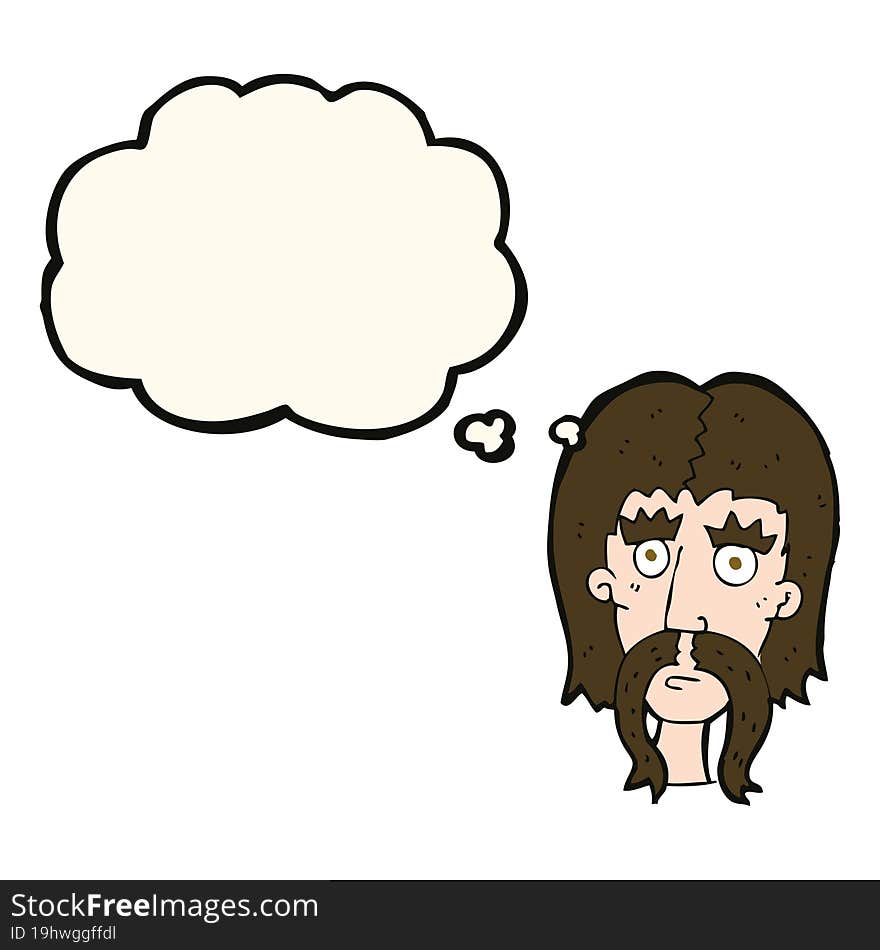 cartoon man with long mustache with thought bubble