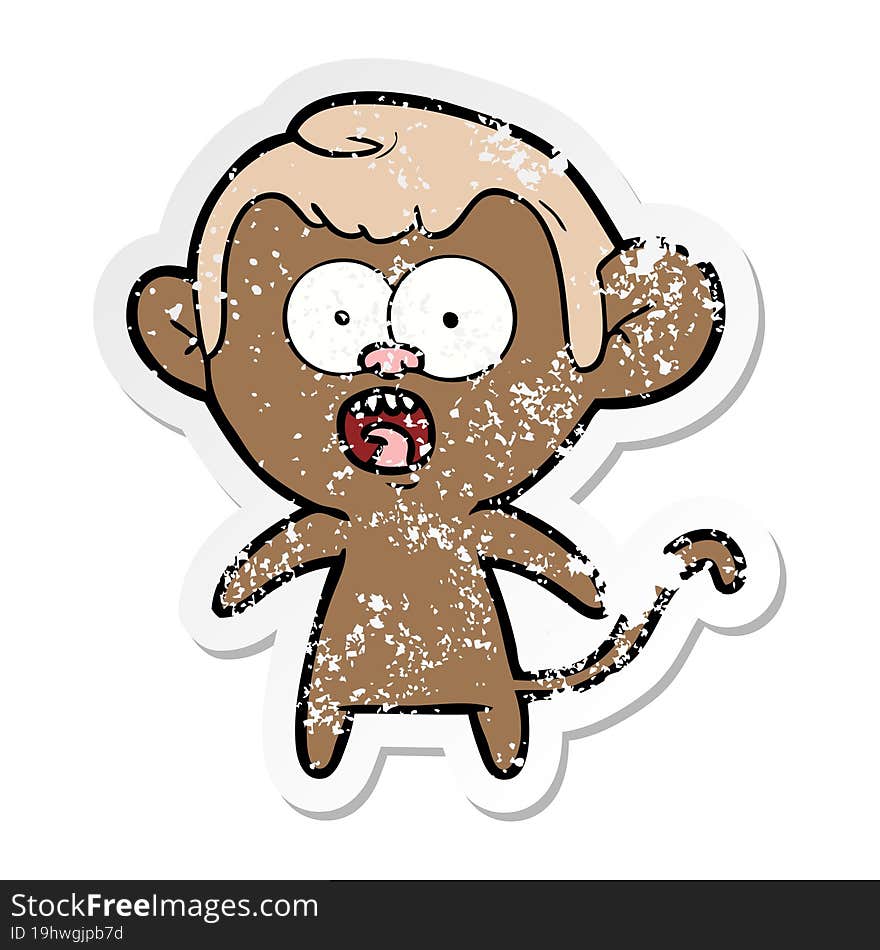 distressed sticker of a cartoon shocked monkey