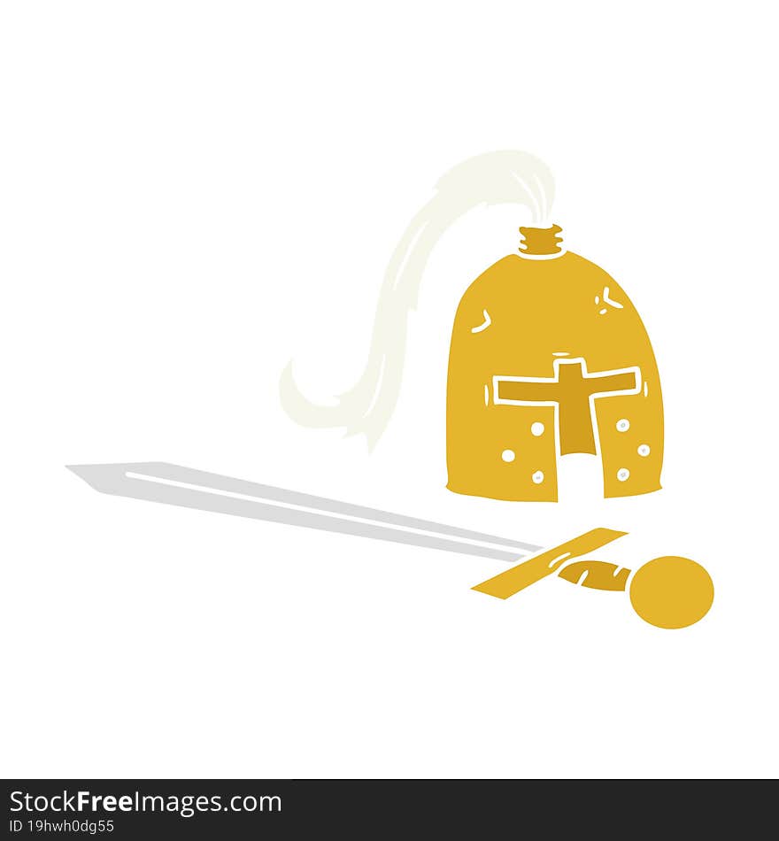 Cartoon Doodle Of A Medieval Helmet And Sword