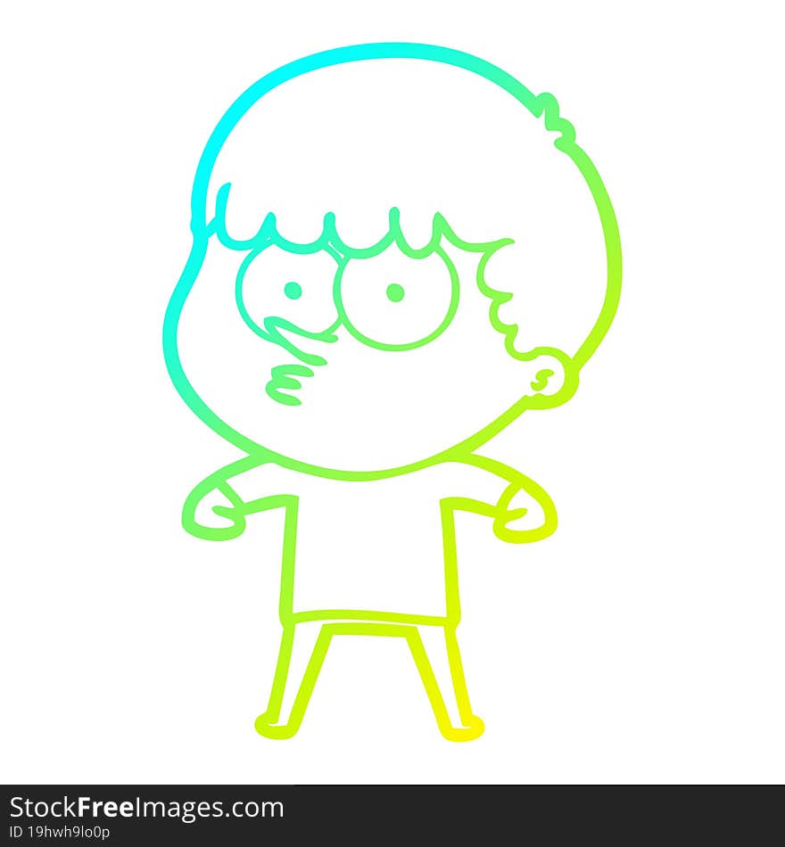 Cold Gradient Line Drawing Cartoon Curious Boy