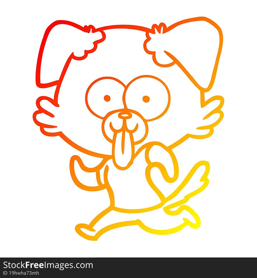 warm gradient line drawing cartoon dog with tongue sticking out