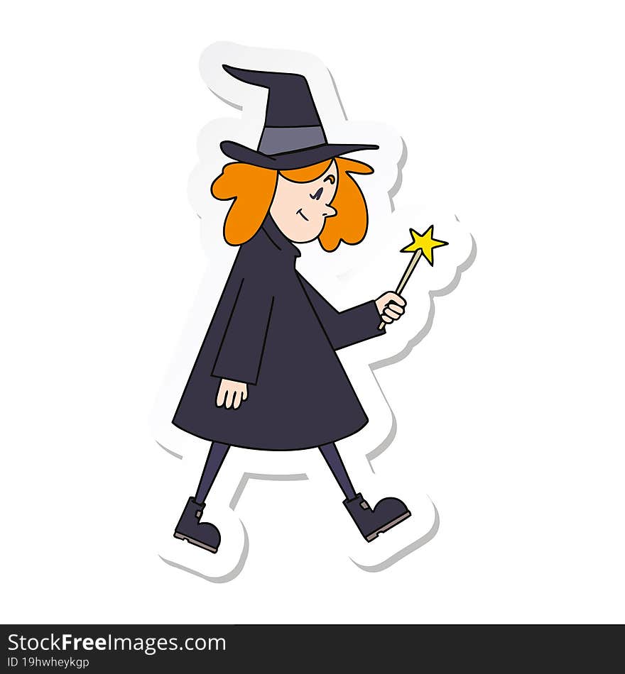 sticker of a quirky hand drawn cartoon witch