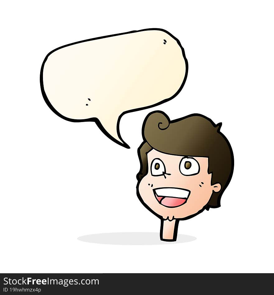 cartoon happy face with speech bubble