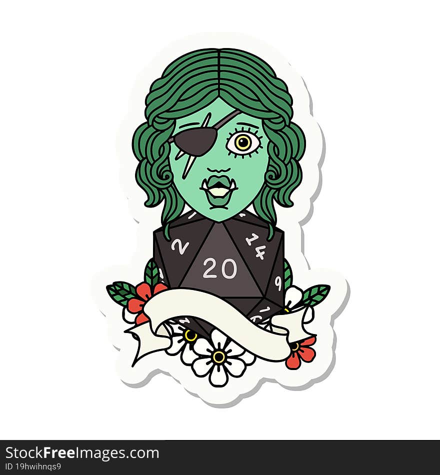 half orc rogue with natural twenty dice roll sticker