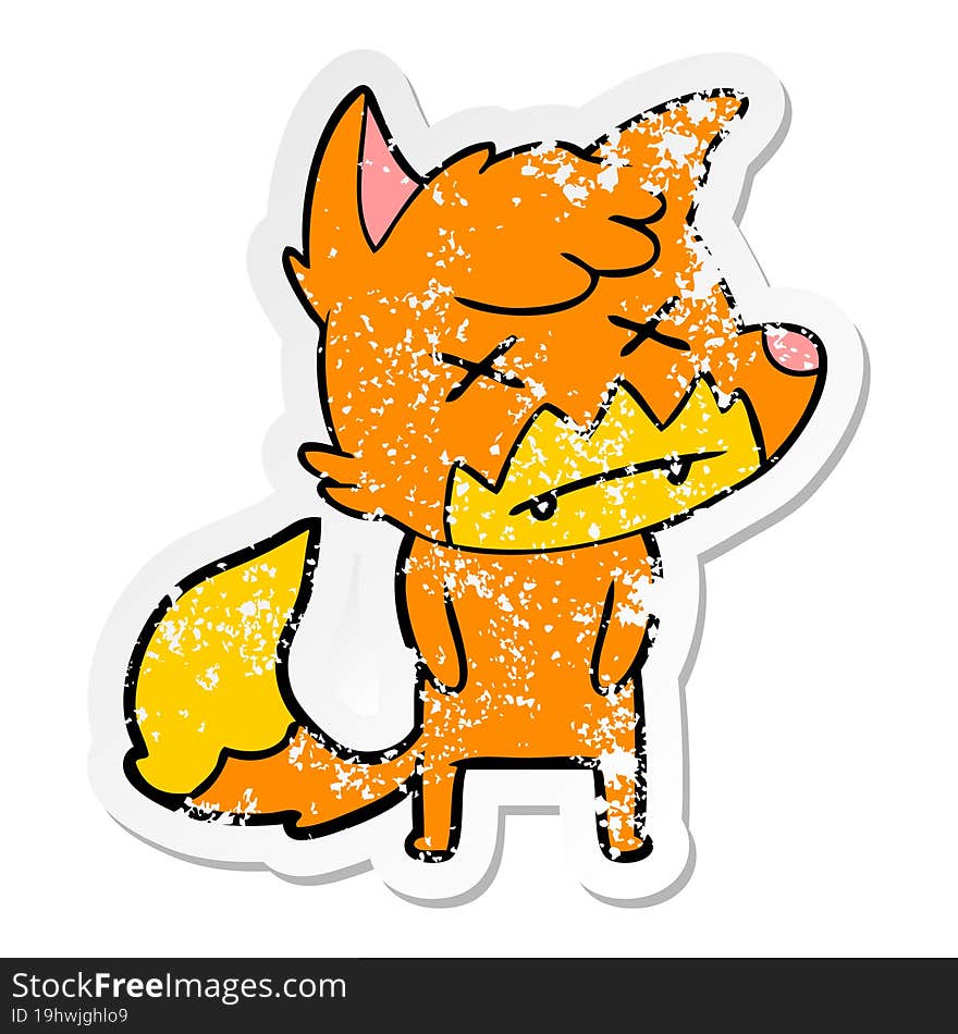 distressed sticker of a cartoon dead fox