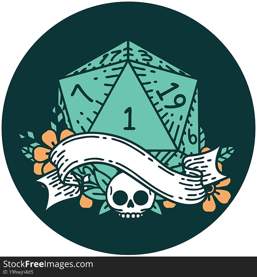 natural one d20 dice roll icon