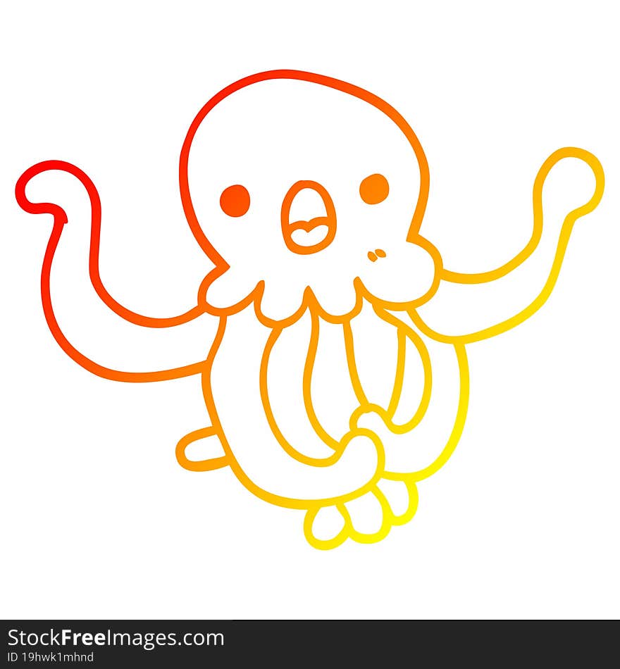 Warm Gradient Line Drawing Cartoon Jellyfish