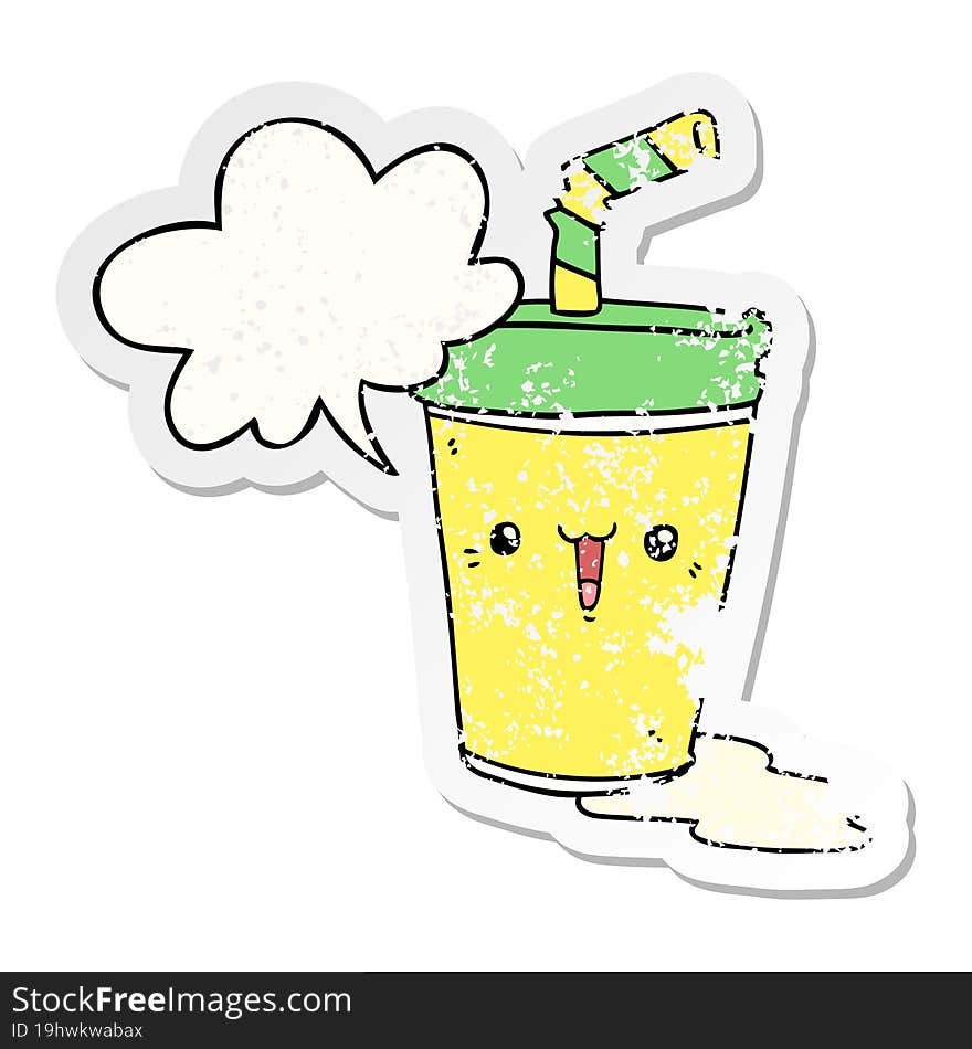 cute cartoon soda and speech bubble distressed sticker