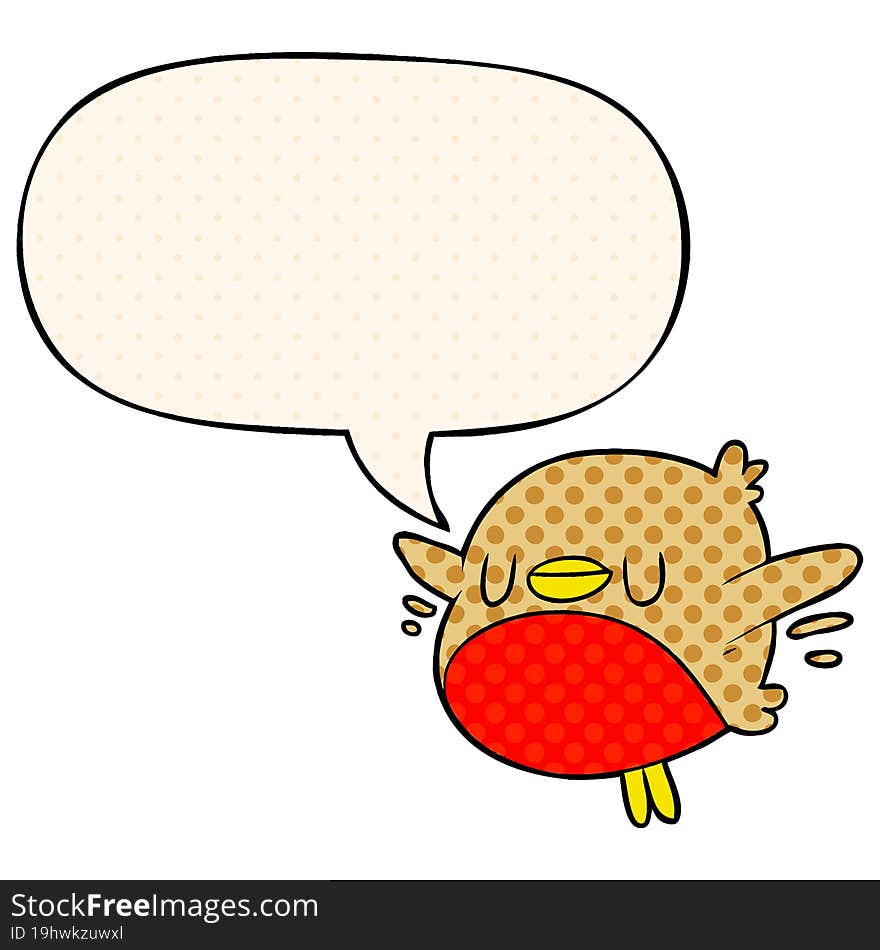 cute cartoon christmas robin and speech bubble in comic book style