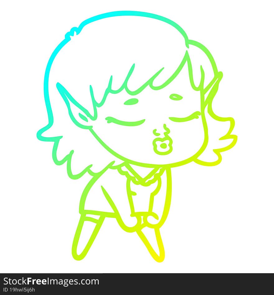 cold gradient line drawing pretty cartoon elf girl