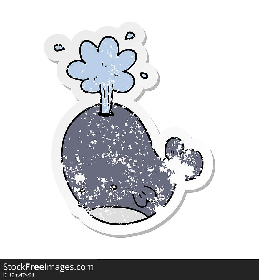 distressed sticker of a cartoon spouting whale