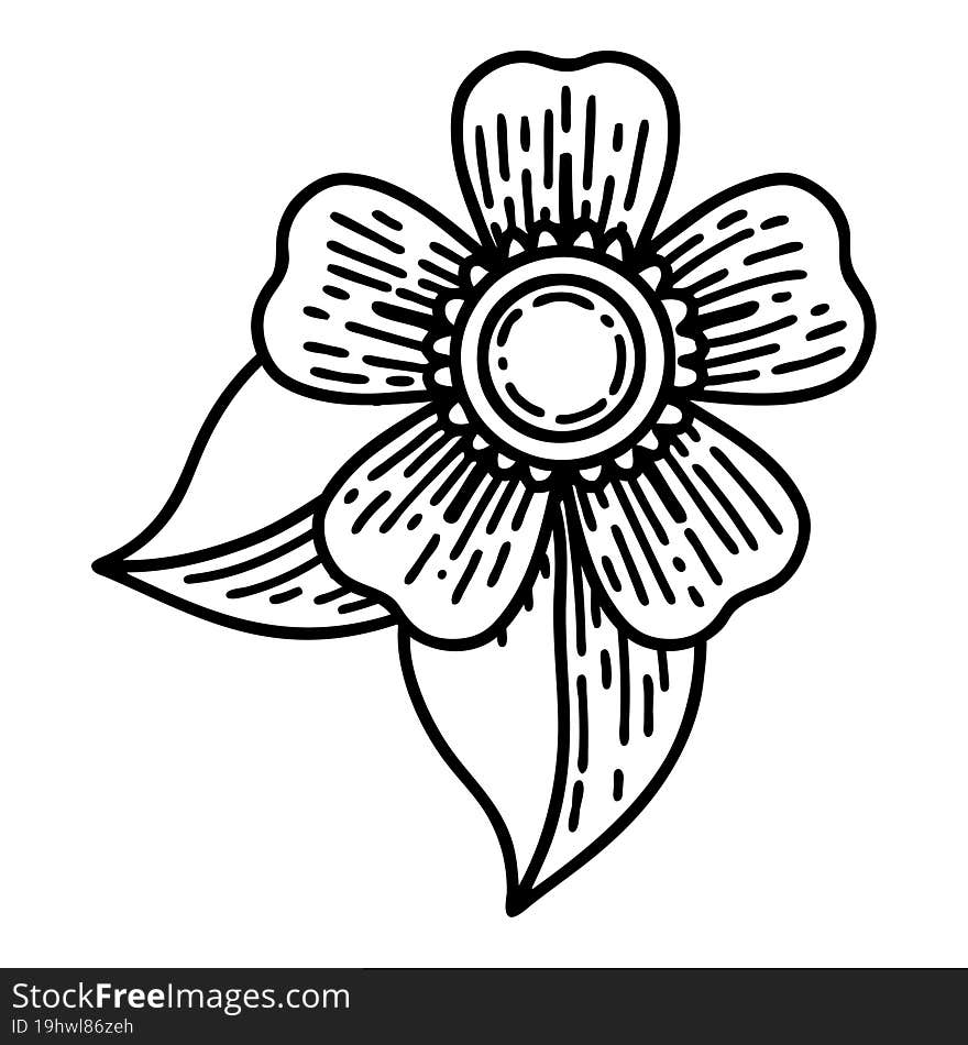 black line tattoo of a flower