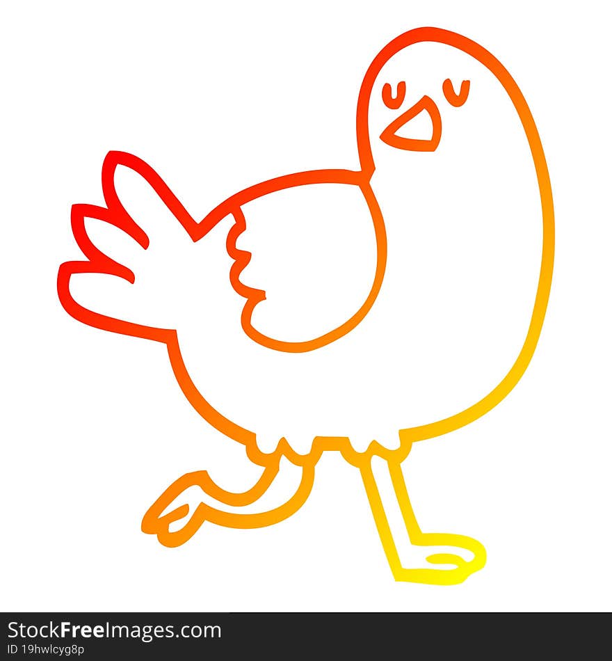 warm gradient line drawing of a cartoon bird running