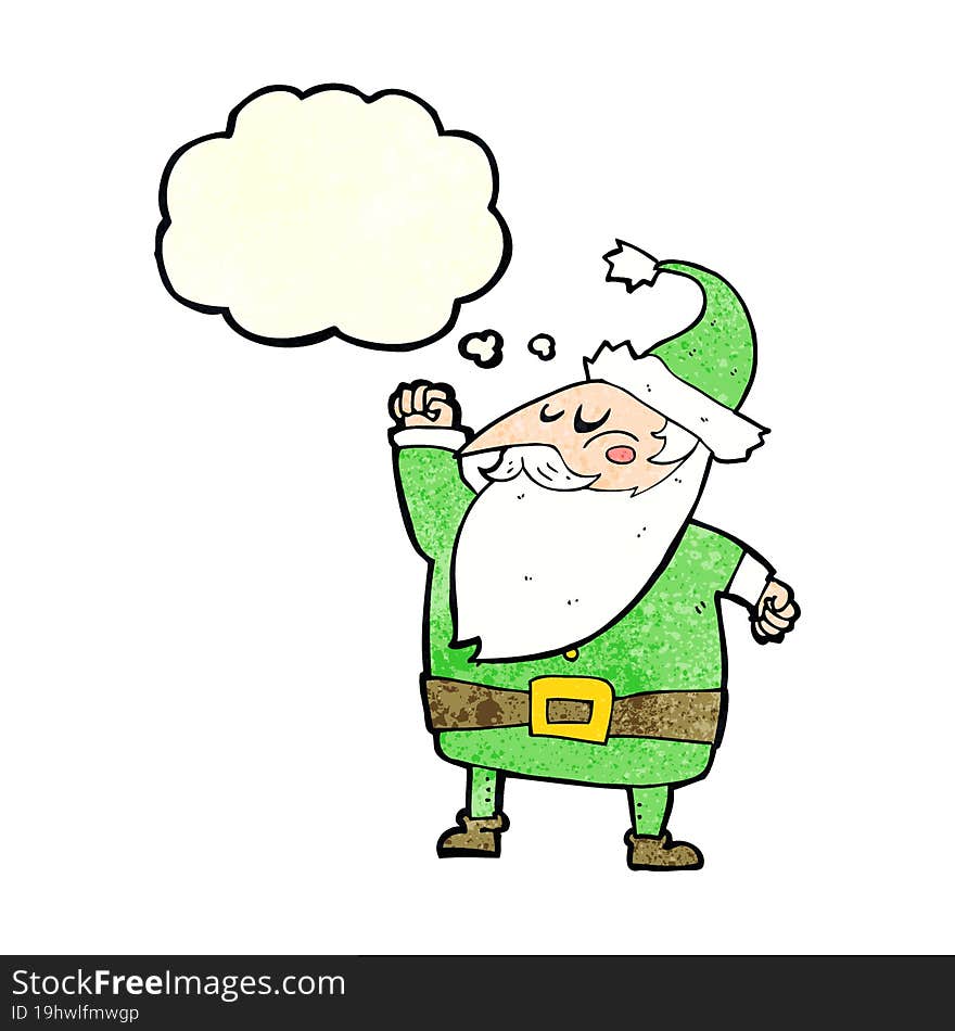 cartoon santa claus punching air with thought bubble