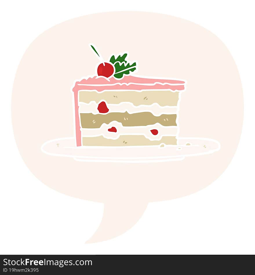 cartoon tasty dessert;cake and speech bubble in retro style