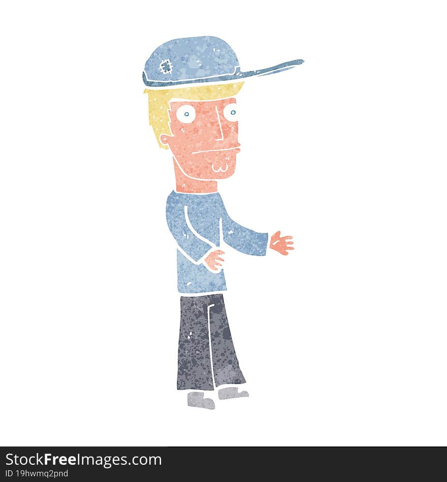 cartoon worried man wearing hat