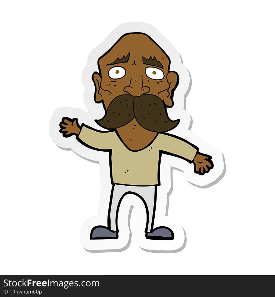 sticker of a cartoon worried old man