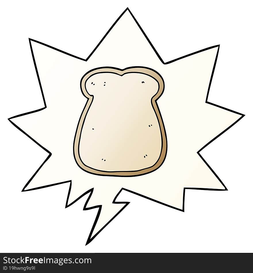 cartoon slice of bread and speech bubble in smooth gradient style