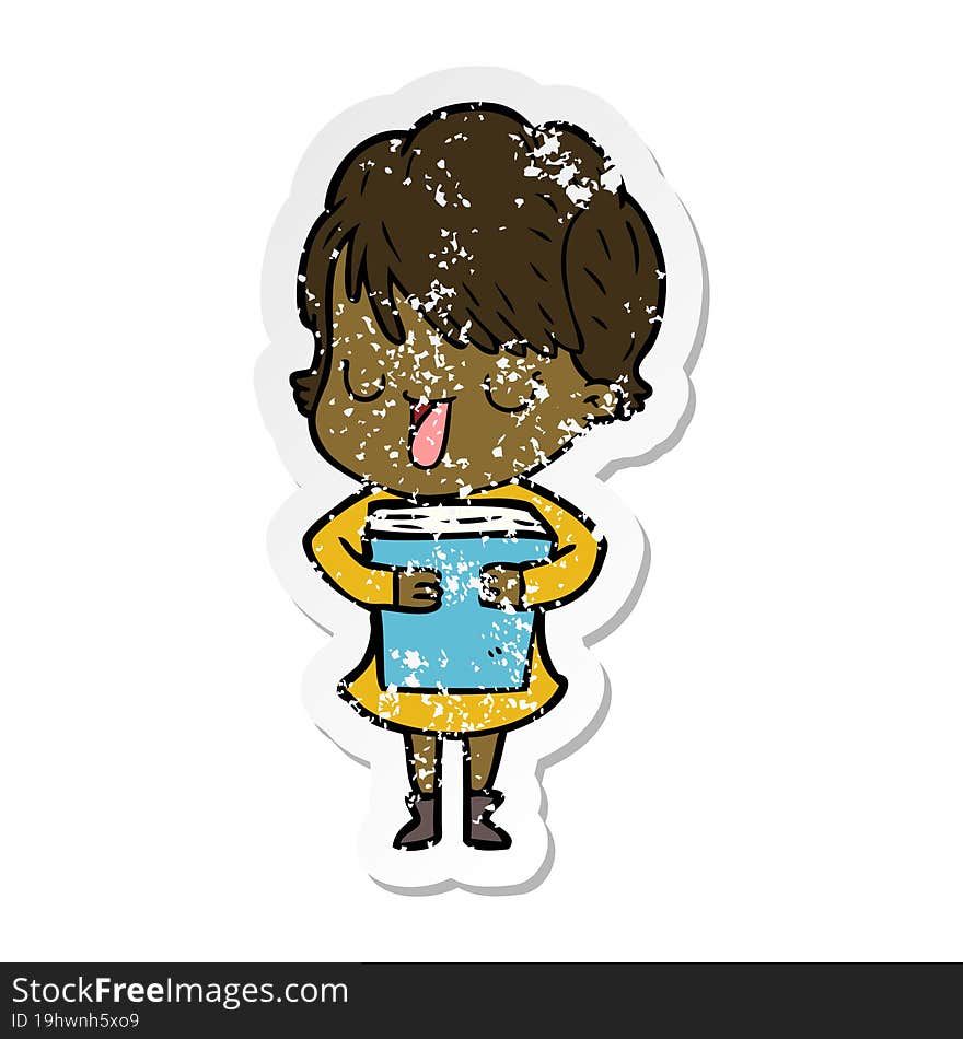 Distressed Sticker Of A Cartoon Woman Talking