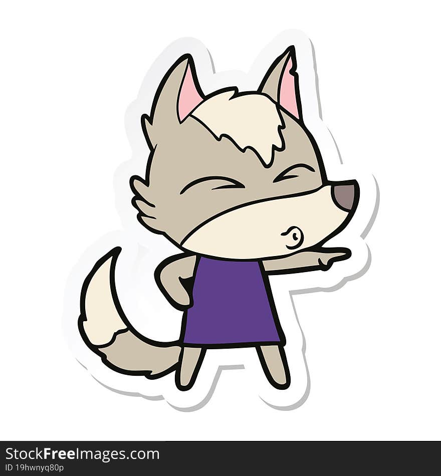 Sticker Of A Cartoon Wolf Girl Whistling And Pointing