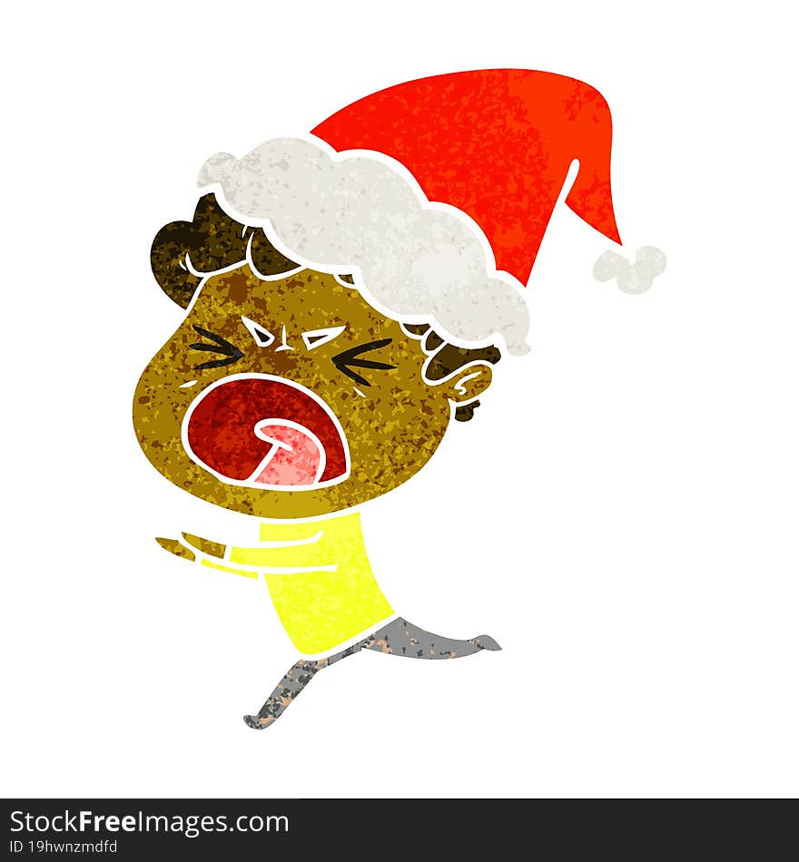 Retro Cartoon Of A Furious Man Wearing Santa Hat