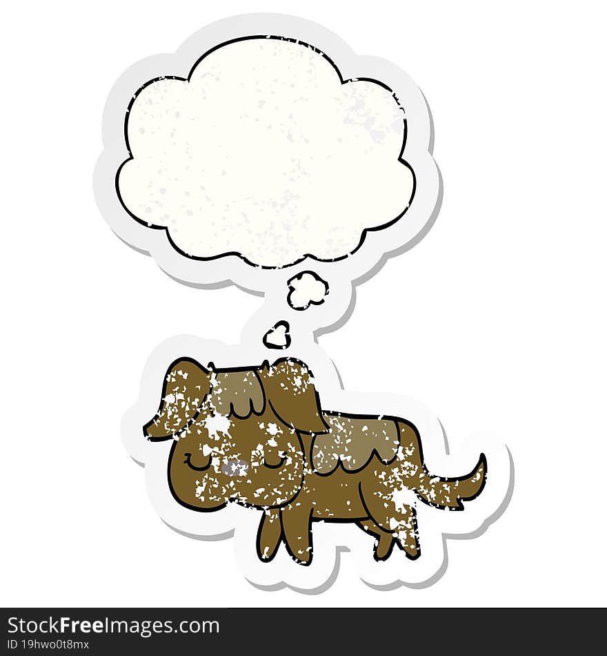 cartoon dog and thought bubble as a distressed worn sticker