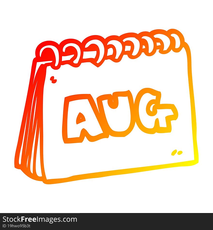 warm gradient line drawing cartoon calendar showing month of august