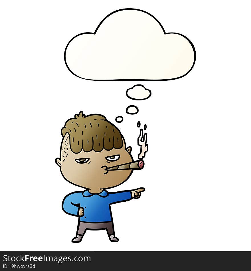 Cartoon Man Smoking And Thought Bubble In Smooth Gradient Style