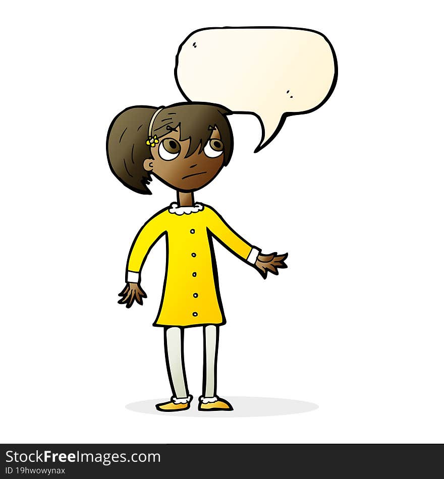 Cartoon Worried Girl With Speech Bubble