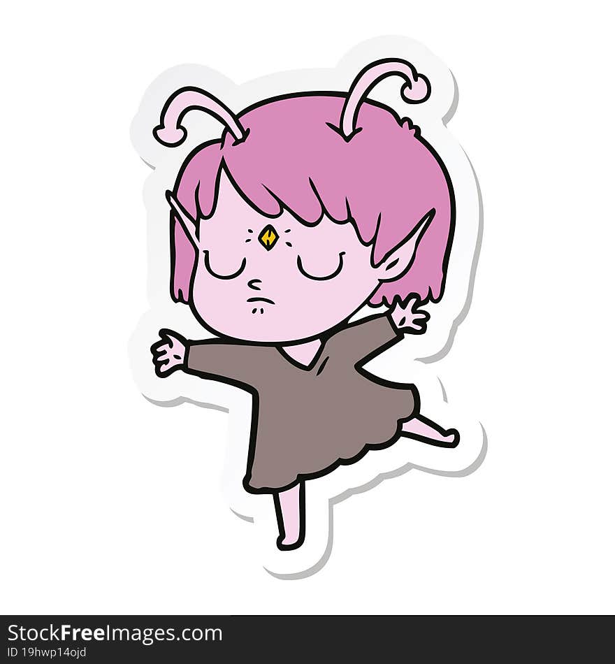 sticker of a cartoon alien girl