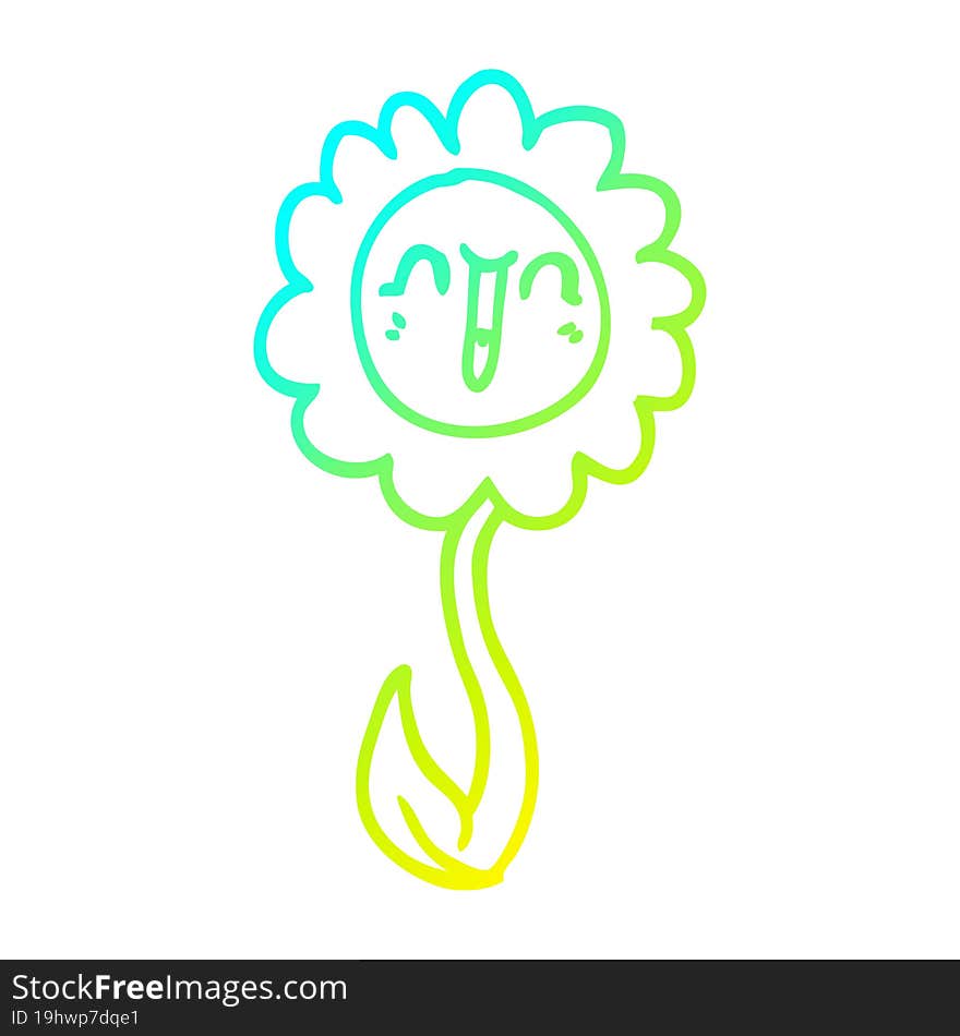 cold gradient line drawing cartoon happy flower