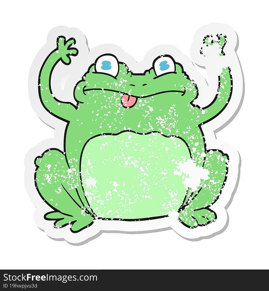 Retro Distressed Sticker Of A Cartoon Funny Frog