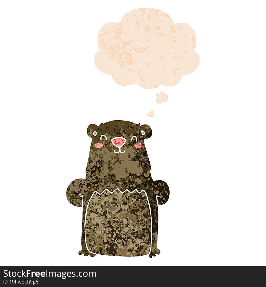 cartoon bear and thought bubble in retro textured style