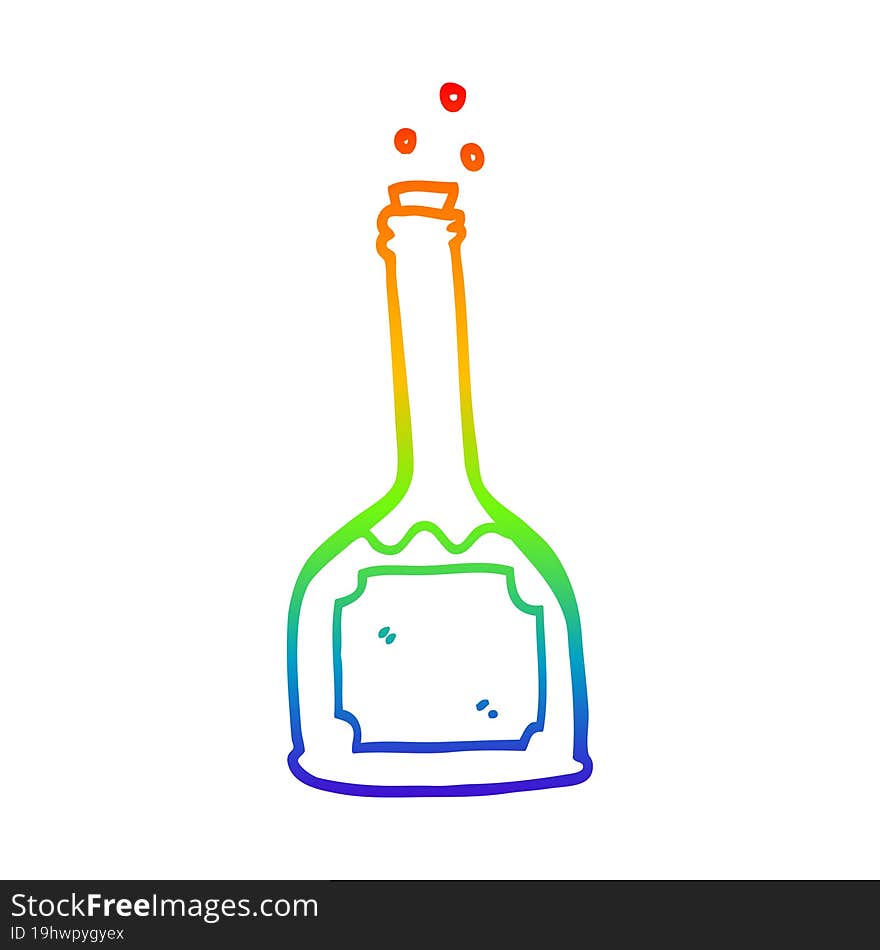 rainbow gradient line drawing cartoon bottle of red wine