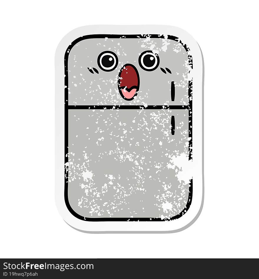 distressed sticker of a cute cartoon fridge freezer