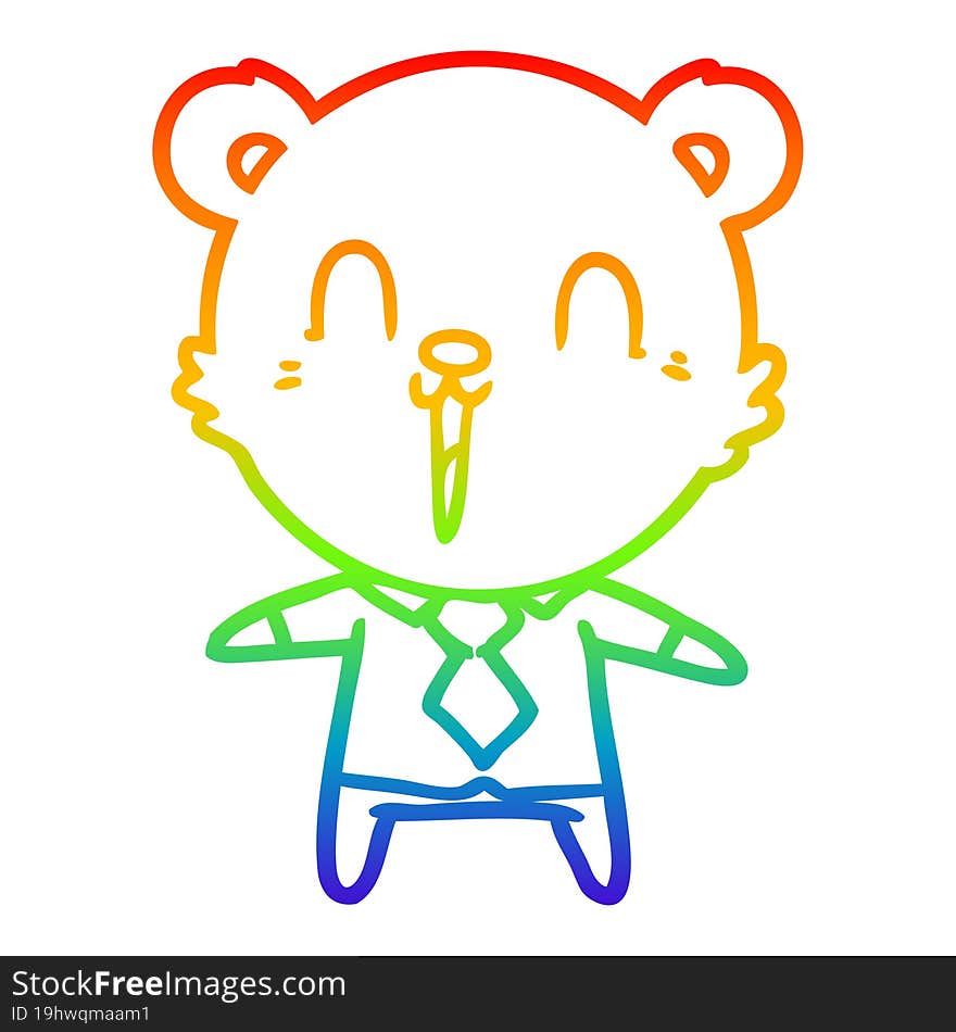 Rainbow Gradient Line Drawing Happy Cartoon Polar Bear