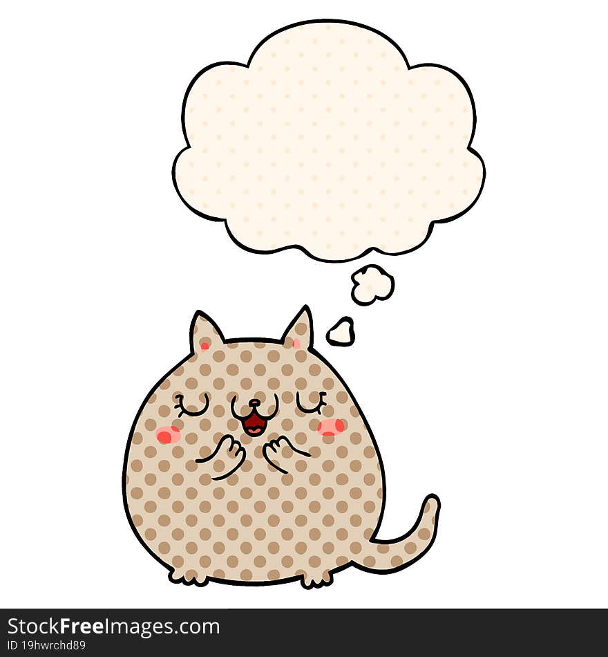 Cartoon Cute Cat And Thought Bubble In Comic Book Style