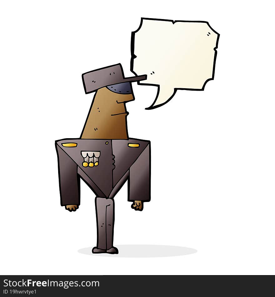 cartoon guard with speech bubble