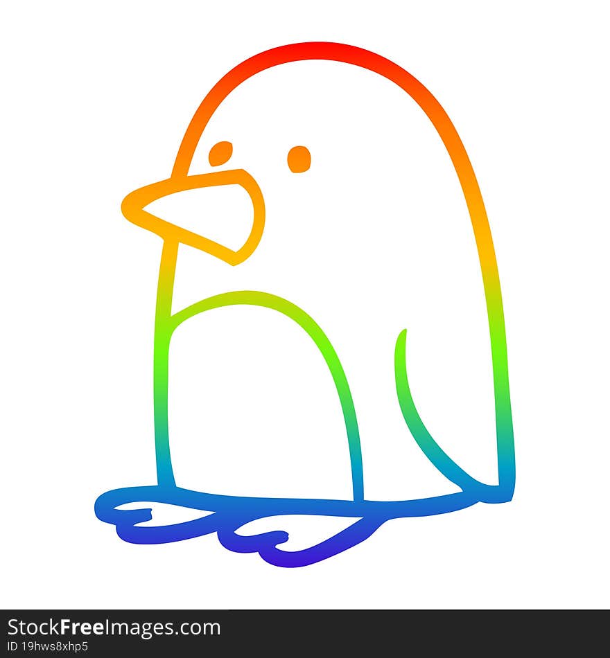 rainbow gradient line drawing cartoon christmas penguin