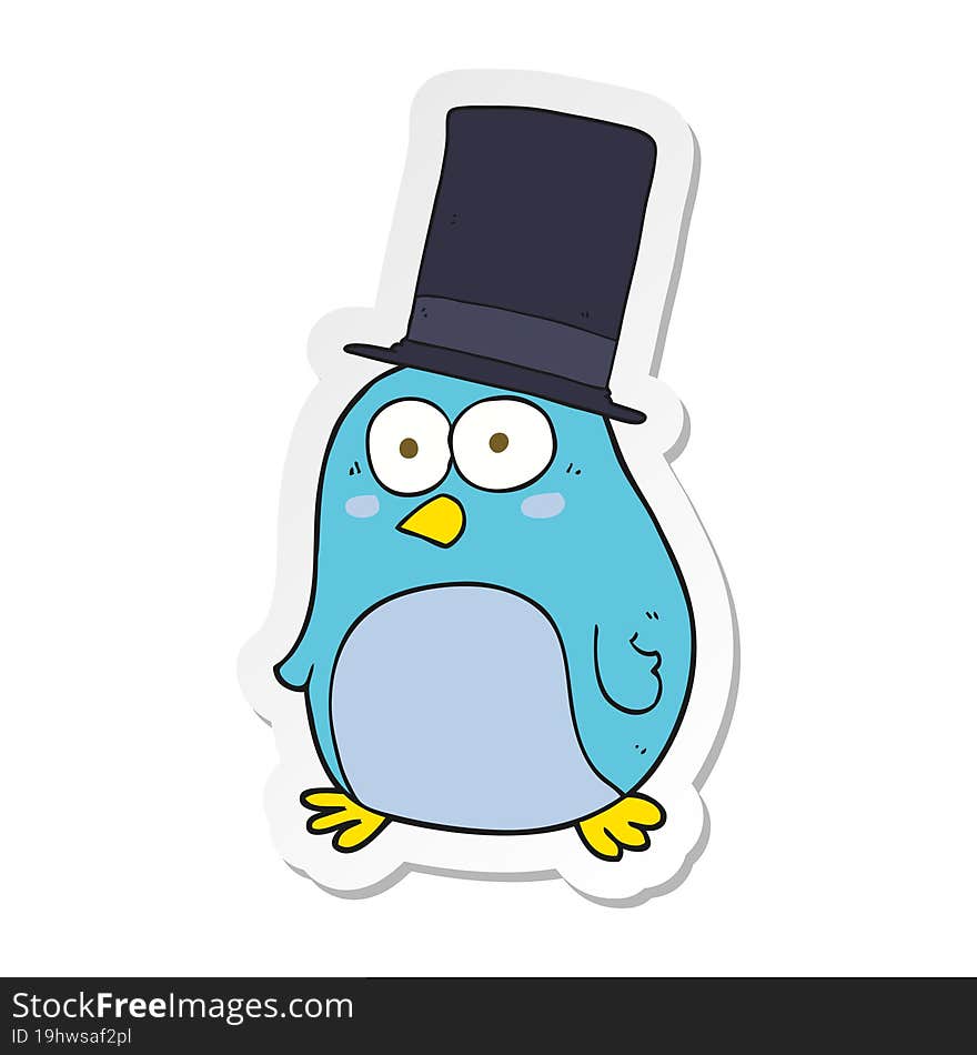 sticker of a cartoon bird wearing top hat