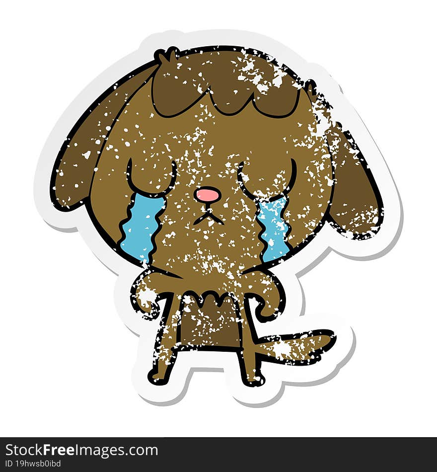 distressed sticker of a cute cartoon dog crying