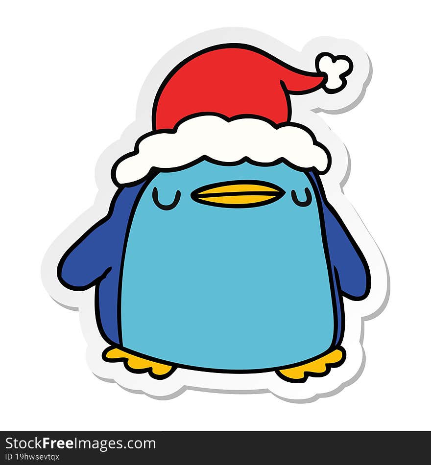 hand drawn christmas sticker cartoon of kawaii penguin