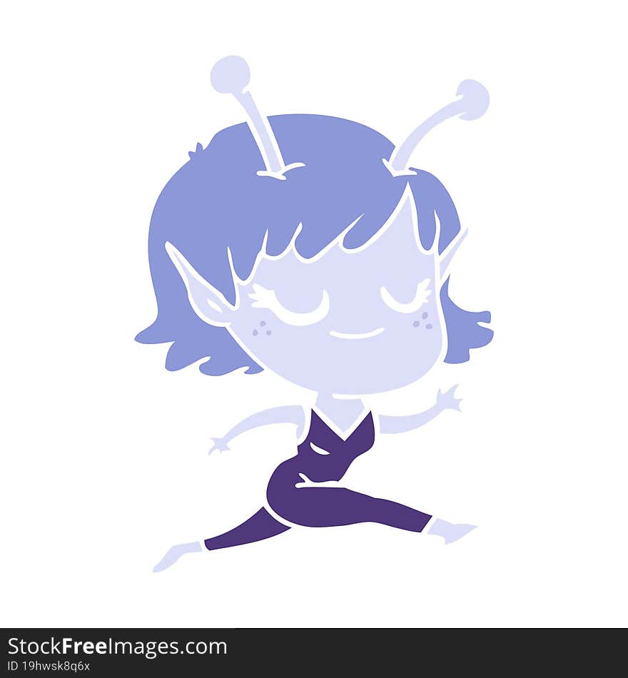 smiling alien girl flat color style cartoon running