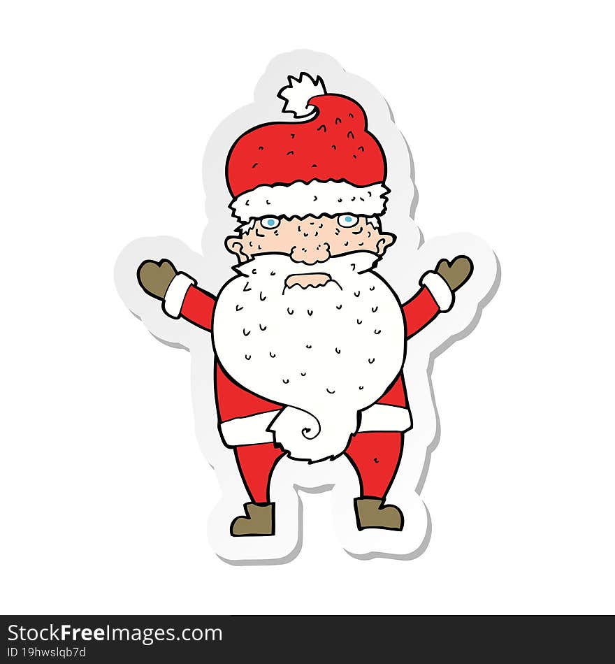 sticker of a cartoon grumpy santa