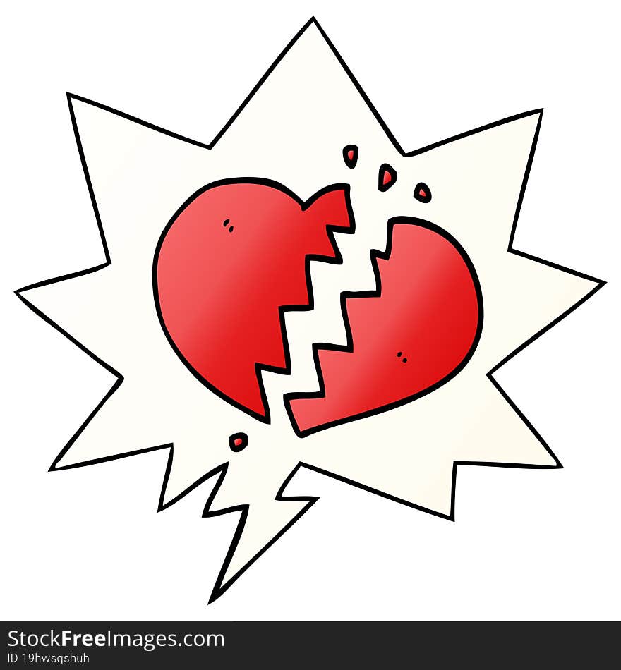 Cartoon Broken Heart And Speech Bubble In Smooth Gradient Style