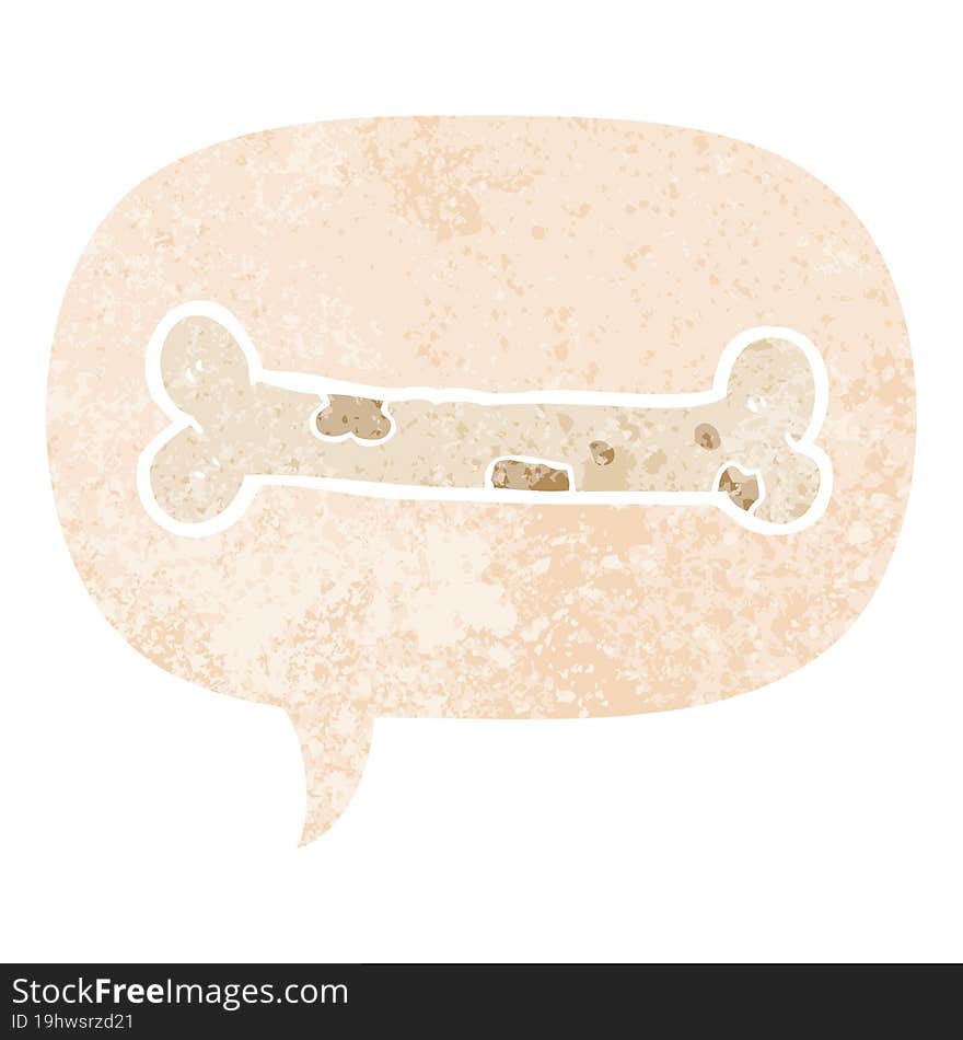 Cartoon Bone And Speech Bubble In Retro Textured Style