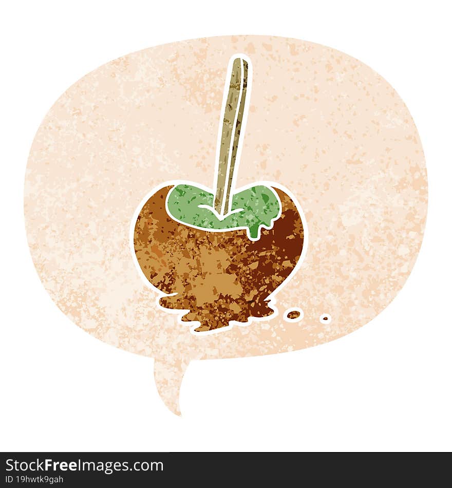 Cartoon Toffee Apple And Speech Bubble In Retro Textured Style