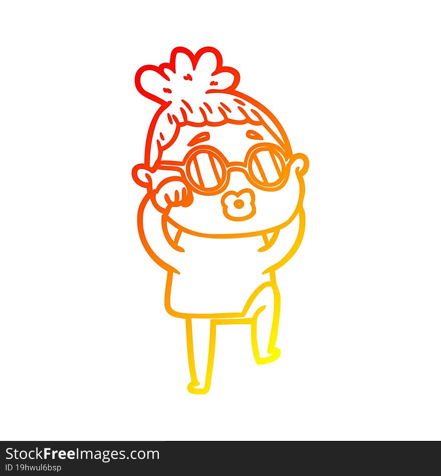 warm gradient line drawing cartoon tired woman wearing spectacles