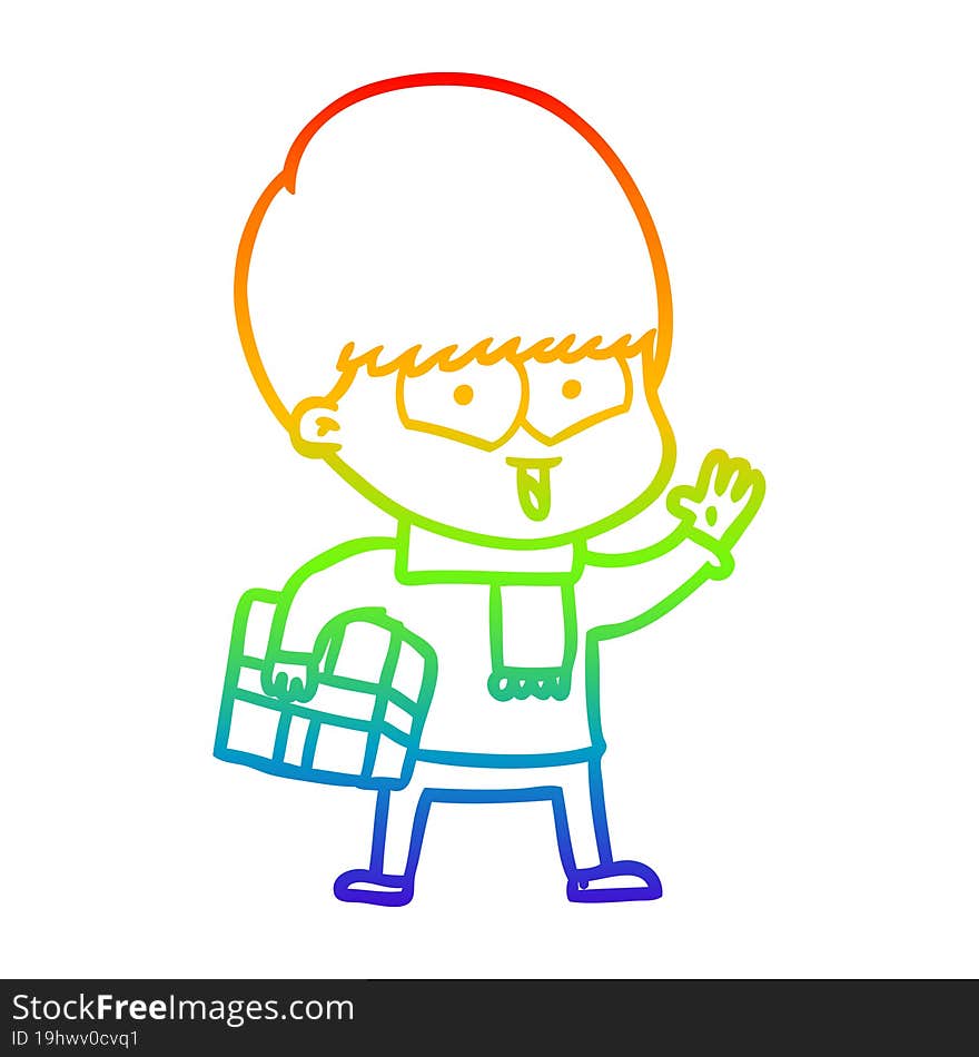 Rainbow Gradient Line Drawing Cartoon Happy Boy