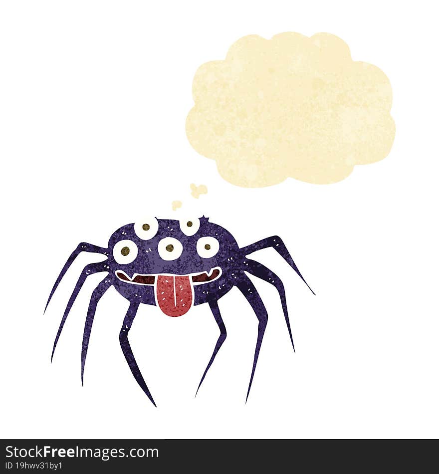 cartoon gross halloween spider with thought bubble